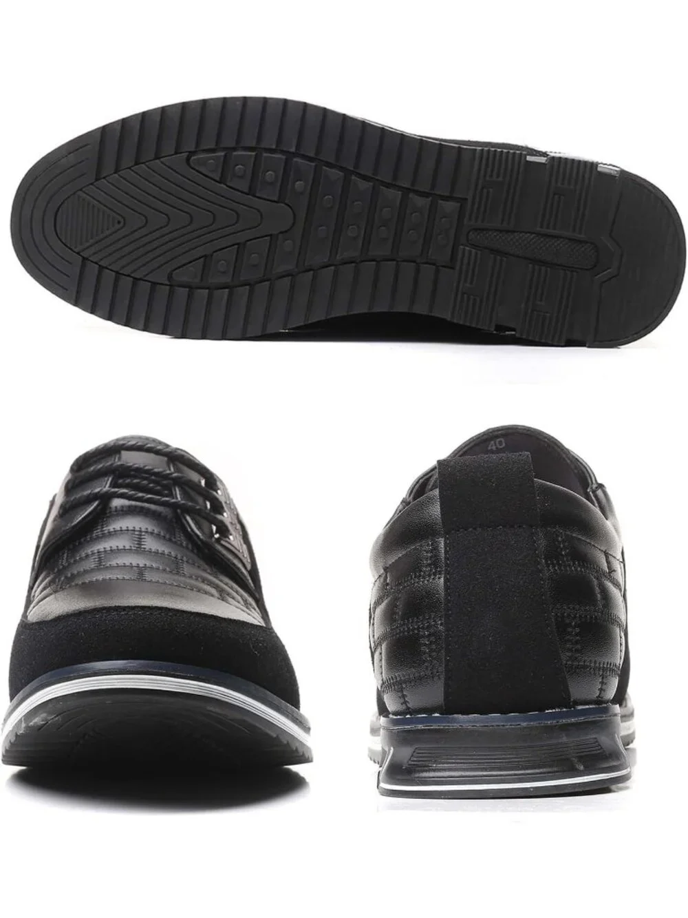 Men's Black Plaid Grid Lace-up Leather Business Orthopedic Oxford Derby Shoes